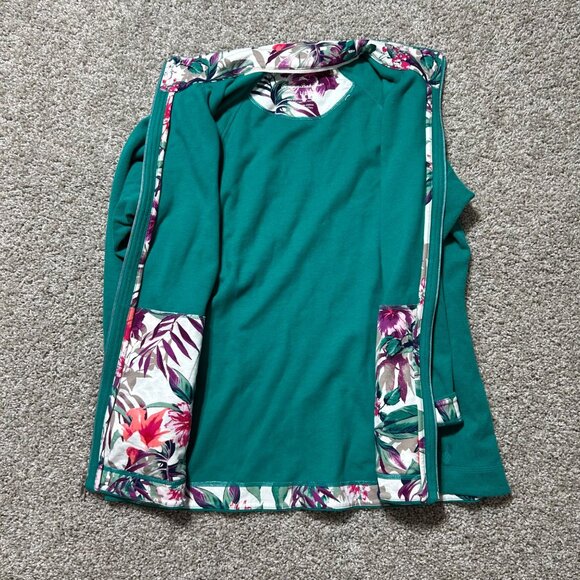 Tommy Bahama Womens Teal Full-Zip Jacket L/G With Floral Lining 98% Cotton 2% Sp - Picture 5 of 11